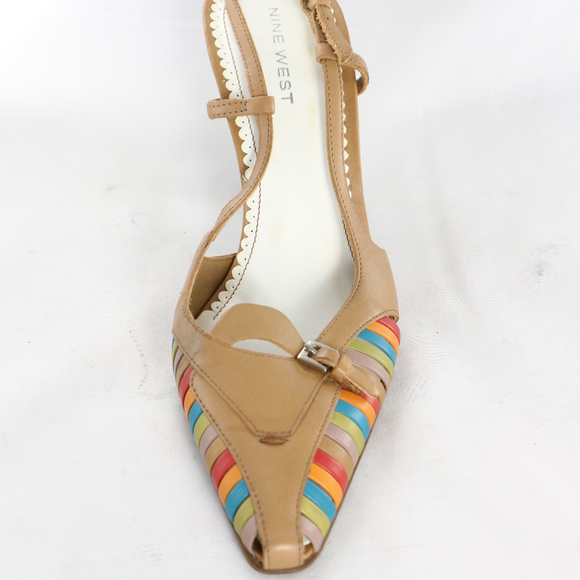NINE WEST Topnotch Slatted Colored Slingback Heels PAIR Sz 7.5 US Women - Picture 4 of 8